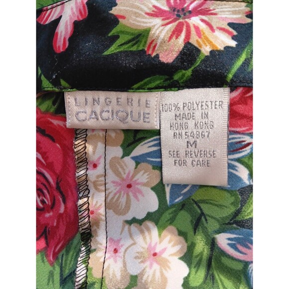 Lingerie Cacique Womens Black Floral Print Multicolor Roses Size Medium Satin - Picture 7 of 9